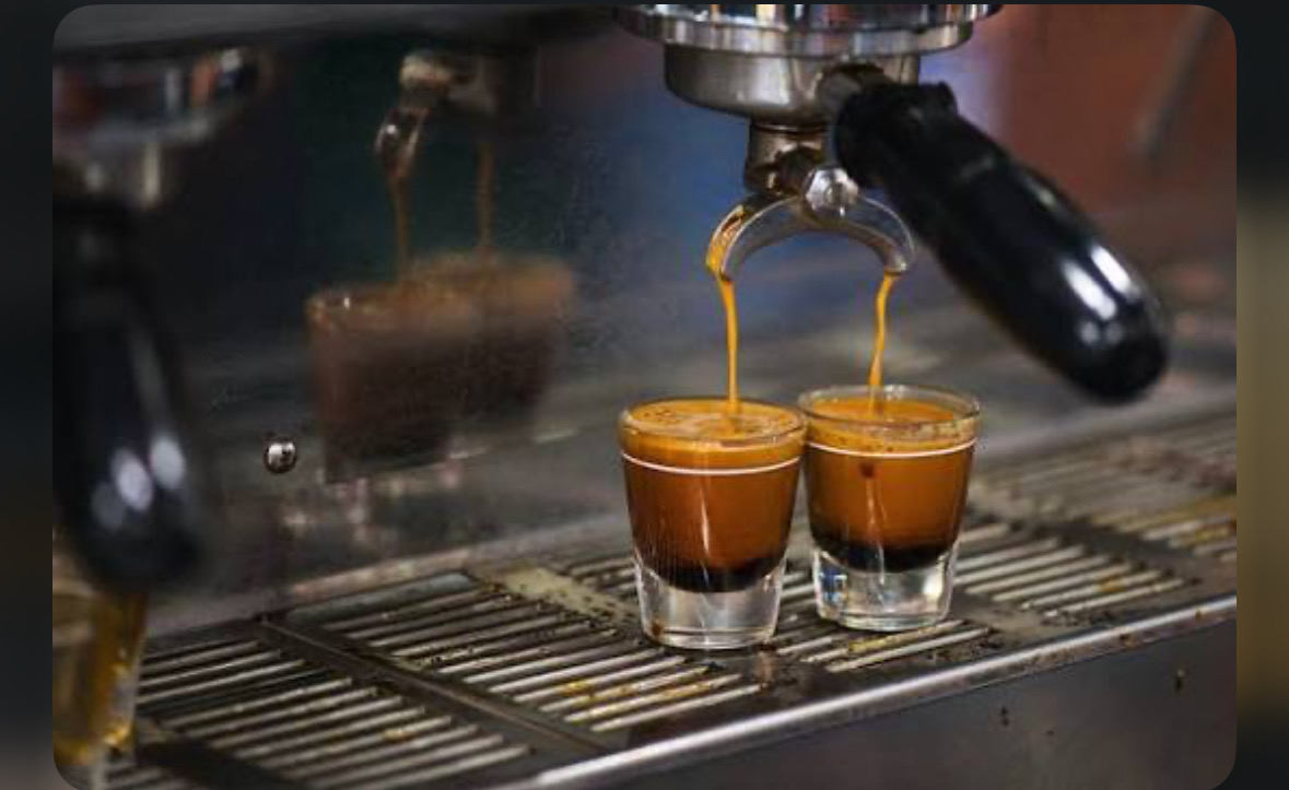 Double espresso shots pulling at the Breakfast Bros bar