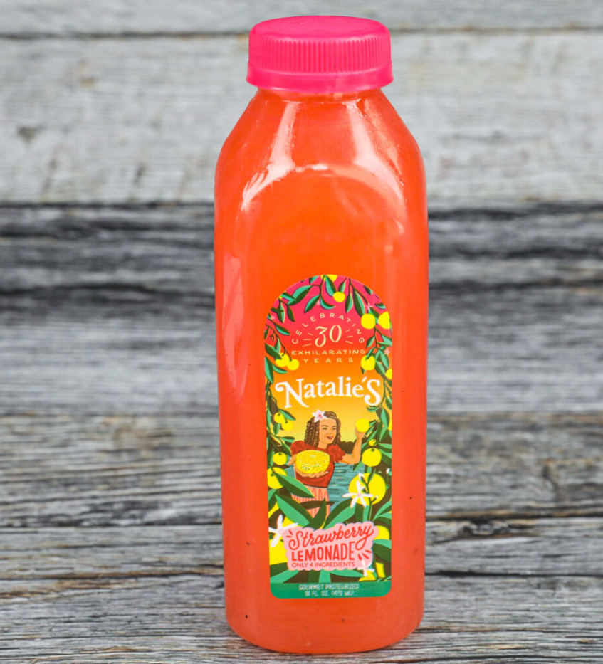 Bottle of Natalie's strawberry lemonade